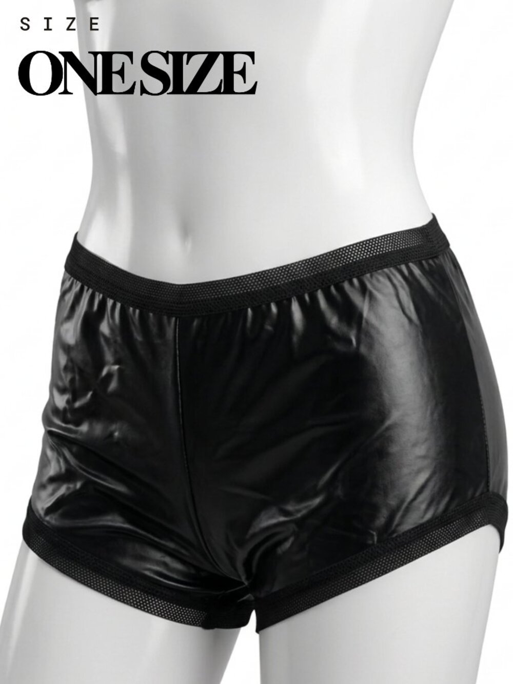 Darque by Coquette — Size OS — Black Faux Leather Wet Look Short Panties — NOS